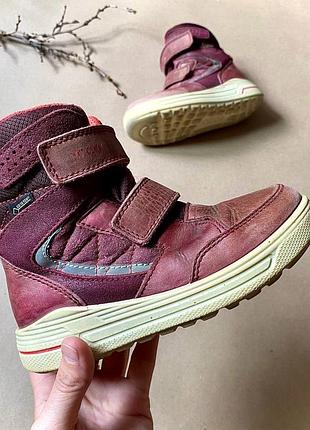 Сапоги зимние детские для девочки ecco 29 размер стелька 18 см | gore-tex на липучках бордовые на меху