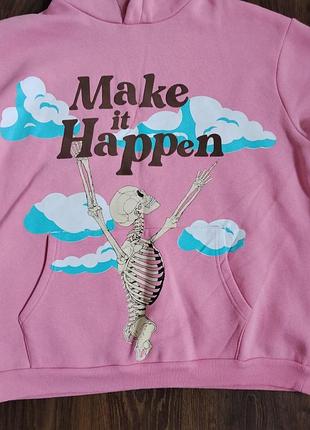 Худі чоловіче boohooman рожеве з принтом скелета make it happen (розмір m)