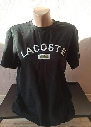Футболка чоловіча lacoste чорна бавовняна з вишивкою