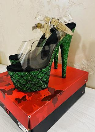 Босоніжки жіночі pleaser стрипи-двійки, зелені, 24.6 см