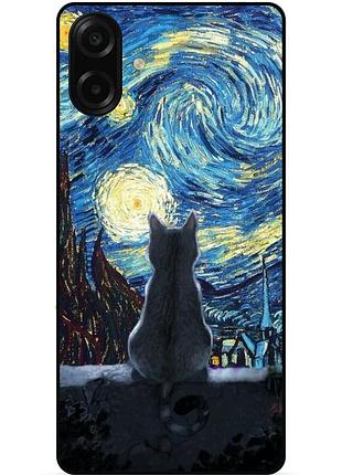 Силиконовый бампер чехол для samsung a08 с рисунком кошечка звездная ночь ван гог