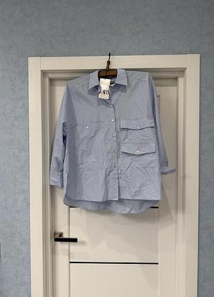 Жіноча сорочка zara блакитна в смужку, розмір m