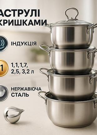 Кастрюли с пятислойным дном нержавеющая сталь unique, набор кастрюль для дома премиум qw-43