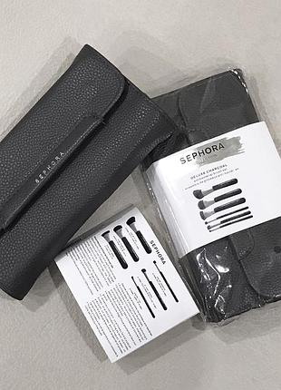 Комплект антибактеріальних пензликів sephora collection deluxe charcoal кісточки для макіяжу для усіх текстур /тон крем, пудра, рум‘яна,тіні для повік