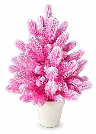 Штучна рожева засніжена ялинка elegant marshmallow pink лита, 50 см у горщику