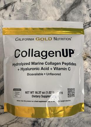 California gold nutrition, collagenup®, пептиди гідролізованого морського колагену з гіалуроновою кислотою та вітаміном c, без добавок, 464 г