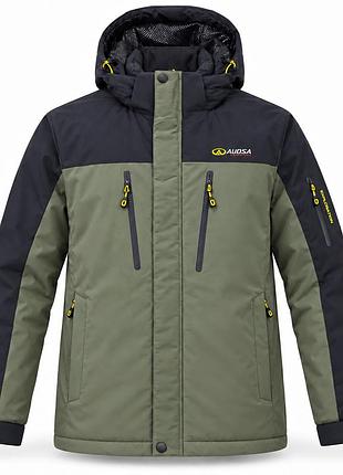 Термокуртка зимняя audsa мужская m-3xl мембранная лыжная omni-heat,xxl, хаки