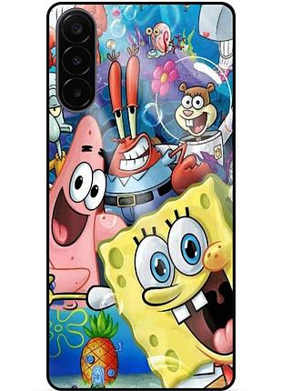 Силиконовый бампер чехол для samsung a18 с рисунком губка боб sponge bob