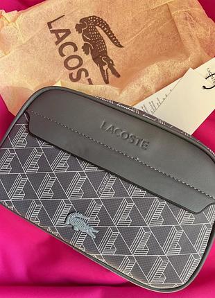 Чоловіча сумка lacoste — компактна сіра сумка-органайзер на блискавці, через плече