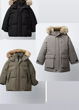 Пуховик для хлопчика zara з хутряним капюшоном