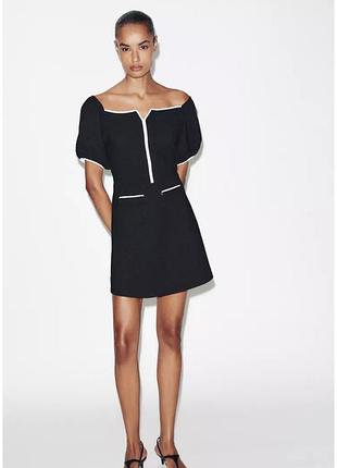 Коротка сукня жіноча zara чорна з білим оздобленням s, m