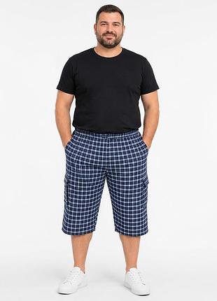 Бриджи мужские sport в клетку большие размеры 2xl-6xl карго на резинке,синий с голубым, 6xl