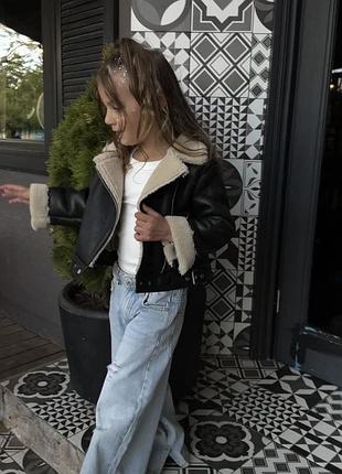 Куртка для дівчинки zara чорна шкіряна з хутром 98-104