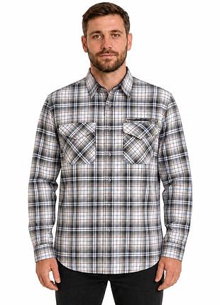 Мужская рубашка gold golf man в клетку xl-5xl длинный рукав 3 кармана,xxxl, белый с серым