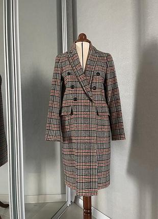 Пальто жіноче zara в клітинку, розмір xs, бленд вовна/поліестер/бавовна/акрил