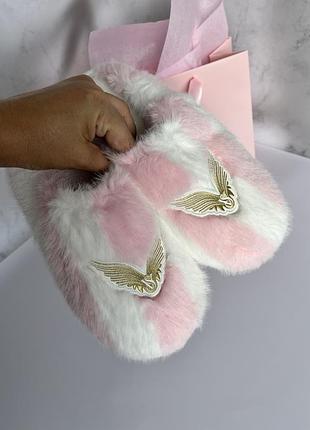 Капці жіночі victoria’s secret рожеві в смужку , розмір s (36-37), m (38-39), l (40-41), довжина устілки 25-27 см, хутро, гума
