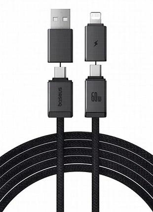 Дата кабель baseus versatile two-for-two usb/type-c to type-c/lightning 60w (1m) (cb000162) cosmic black