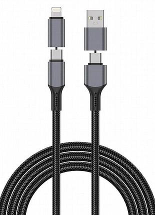 Дата кабель wiwu c085 raptor pro 4in1 type-c to usb/type-c to lightning 240w (1.2m) black