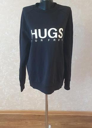 Черный оригинальный свитшот hugo hugo boss с принтом hugs for free, размер м
