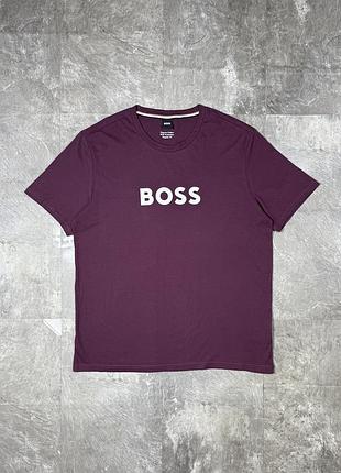 Чоловіча футболка boss hugo boss босс хуго босс оригінал бордова фіолетова з логотипом boss якісна літня брендова бавовняна стильна оверсайз розмір xl
