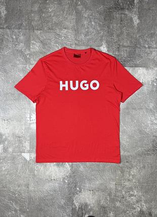 Чоловіча футболка hugo hugo boss хуго хюго хьюго босс xl оригінал червона з білим логотипом big logo мужская красная футболка брендовая стиль оверсайз