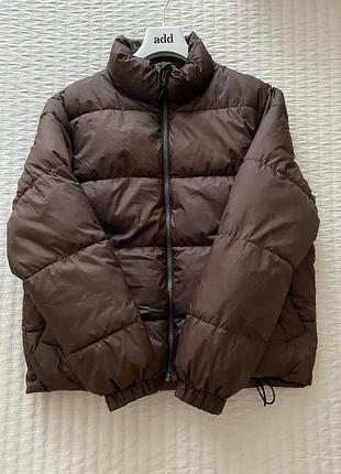 Шоколадна тепла стьобана куртка h&m