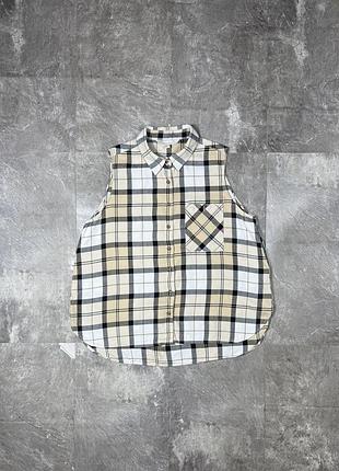 Жіноча сорочка без рукавів barbour барбур в клітинку бежева блуза топ із льоном ліоцелл легка літня клітчаста сорочка безрукавка якісна сорочечка l xl