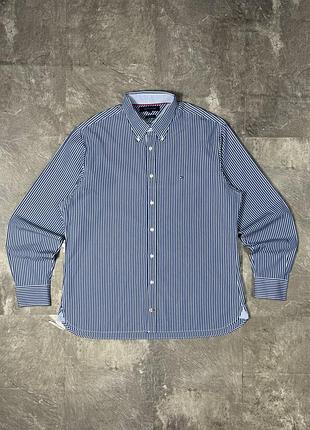 Чоловіча сорочка tommy hilfiger томмі хілфігер в смужку полоску бавовняна класика синя рубашка мужская хлопок casual xl оверсайз брендова кэжуал стиль