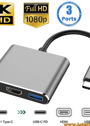 Usb-c хаб тайп си юсб hub 3в1 hdmi 4к pd зарядка адаптер переходник концентратор для macbook ноутбука смартфона планшета dell