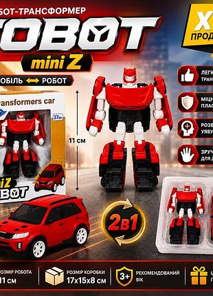 Іграшка трансформер tobot mini z червоний робот-автомобіль 2 в 1, рухомі елементи, міцний пластик, 11 см, від 3 років