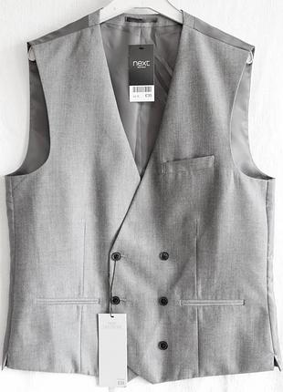 Свет серый мужской классический жилет next tailoring размер 40r двухборотный мужская классическая жилетка двухборотная костюмная к костюму под пиджак
