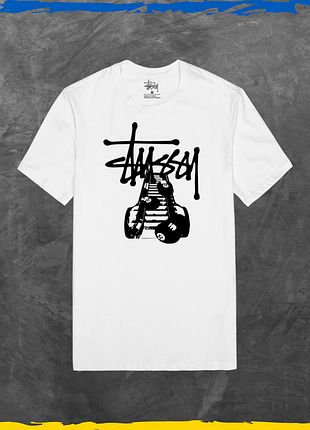 Футболка унісекс stussy базова біла стусcі лого принт біла, 2xl