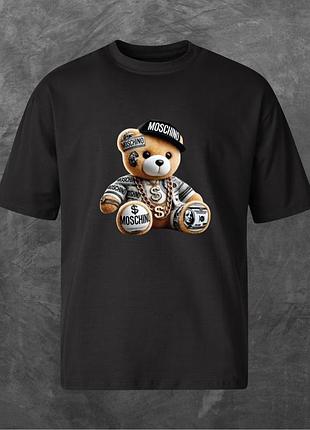 Футболка унисекс с принтом moschino (2) оверсайз черная xl