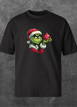 Футболка унисекс с принтом грінч grinch (мод2) оверсайз черная s