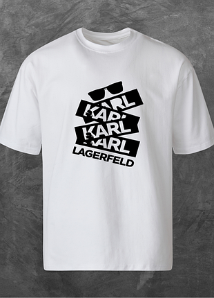 Футболка унисекс с принтом karl lagerfeld карл оверсайз белая 2xl
