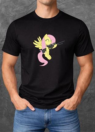 Футболка унисекс с принтом my little pony fluttershy базовая черная 2xs