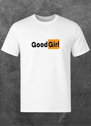 Футболка унисекс с принтом good girl базовая белая s