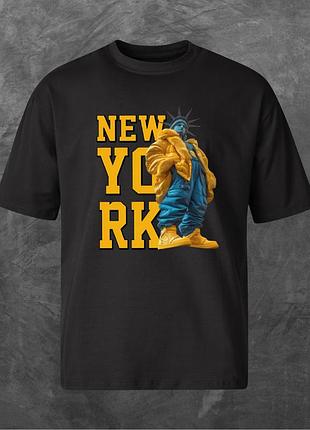 Футболка унисекс с принтом new york патріотичний оверсайз черная s