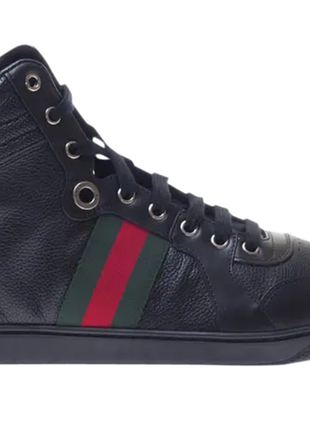 Кроссовки, сникерсы, хайтопы gucci web high sneakers gg black leather high top men’s size 10 g