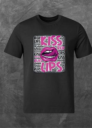 Футболка унисекс с принтом kiss lips базовая черная s