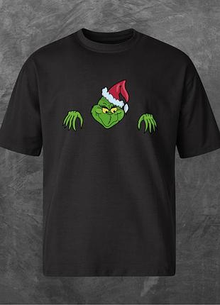 Футболка унисекс с принтом грінч grinch оверсайз черная s