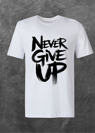 Футболка унисекс с принтом never give up базовая белая m