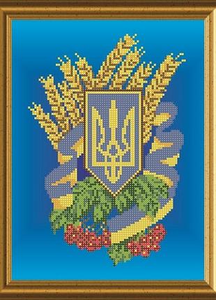 Схема для вишивки бісером тризуб з колосками. арт. скм-13