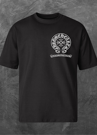 Футболка унісекс з принтом chrome hearts хром хартс (принт спина мод2) оверсайз чорна m