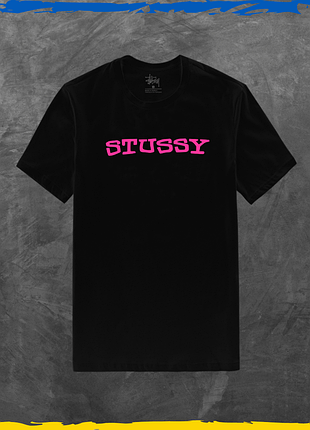 Футболка унісекс stussy базова стусcі рожеве лого принт чорний, xxs