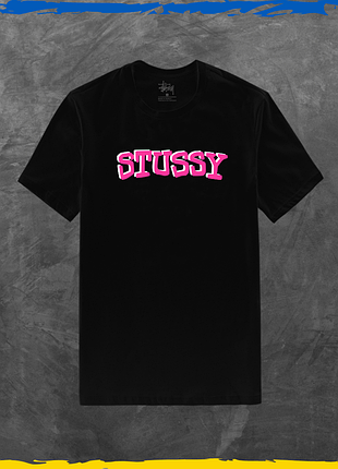 Футболка унісекс stussy базова стусcі рожеве лого принт чорний, xxs
