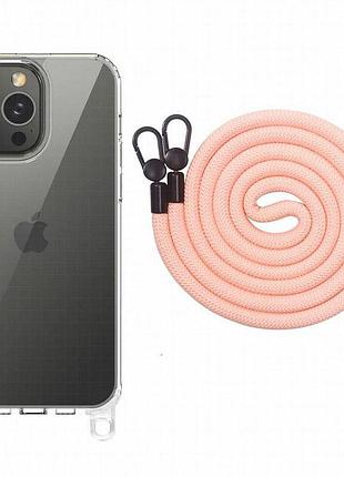 Чехол tpu transparent with straps для apple iphone 13 pro (6.1") light pink