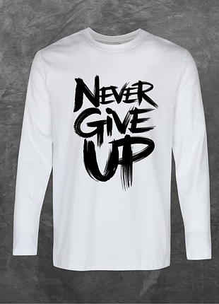 Лонгслив унисекс с принтом never give up база белая s