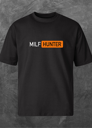 Футболка унісекс з принтом milf hunter оверсайз чорна m