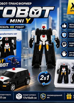 Игрушка трансформер tobot mini a1y бело-черный робот-автомобиль 2 в 1, подвижные детали, пластик, 11 см, от 3 лет